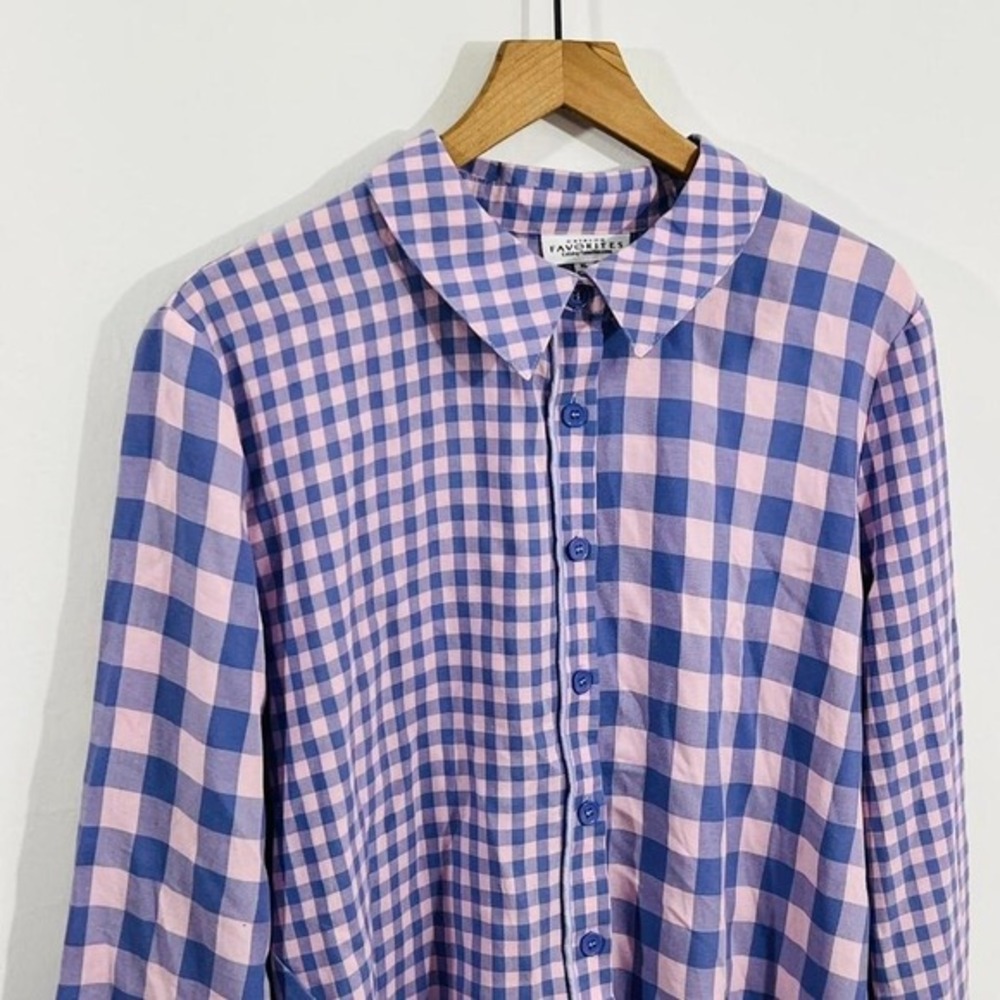 Catalog Favorites Linen Mix Long Sleeve Button Down Flattering Plaid Top XL - Picture 3 of 8